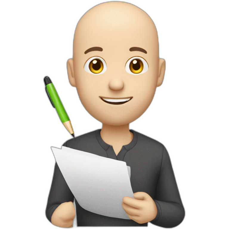 middleage bald male white with very small beard holding checklist with a pen emoji