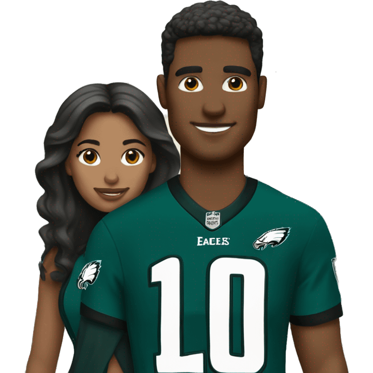 Brown skin couple in  Philadelphia Eagles clothing emoji