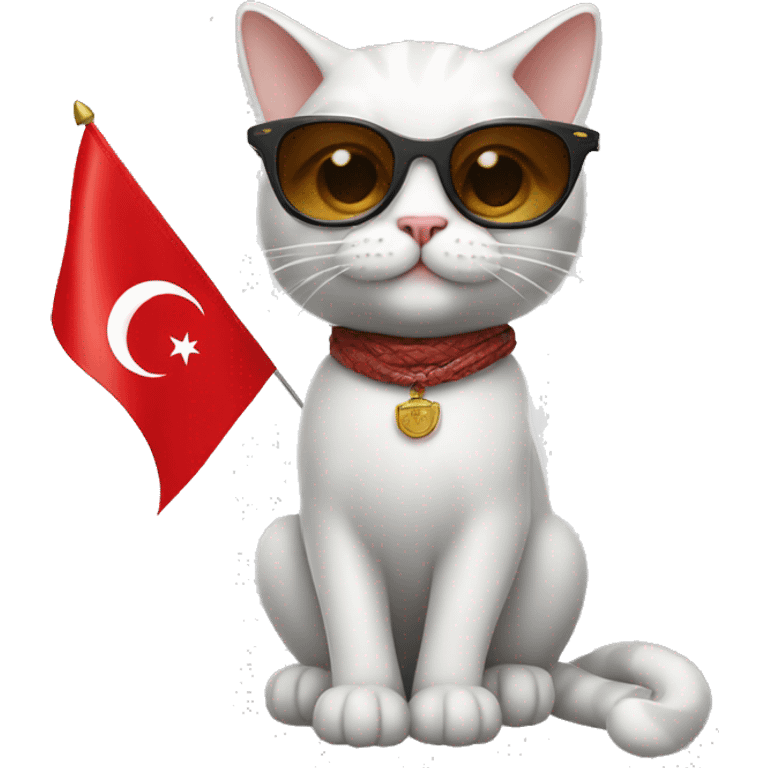 cat with sunglasses holding the turkish flag  emoji