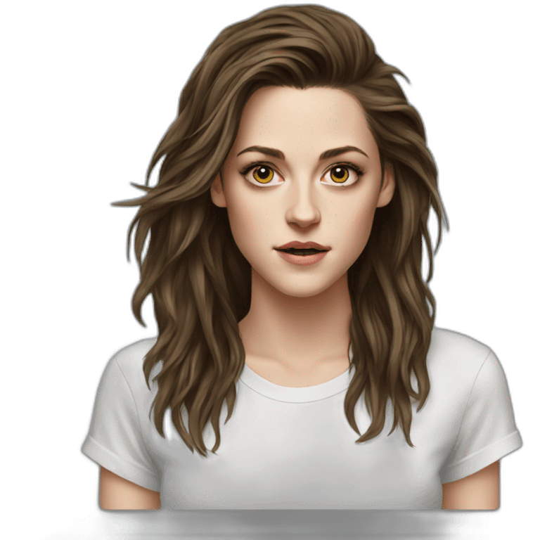 Kristen stewart long hair in round neck t-shirt emoji