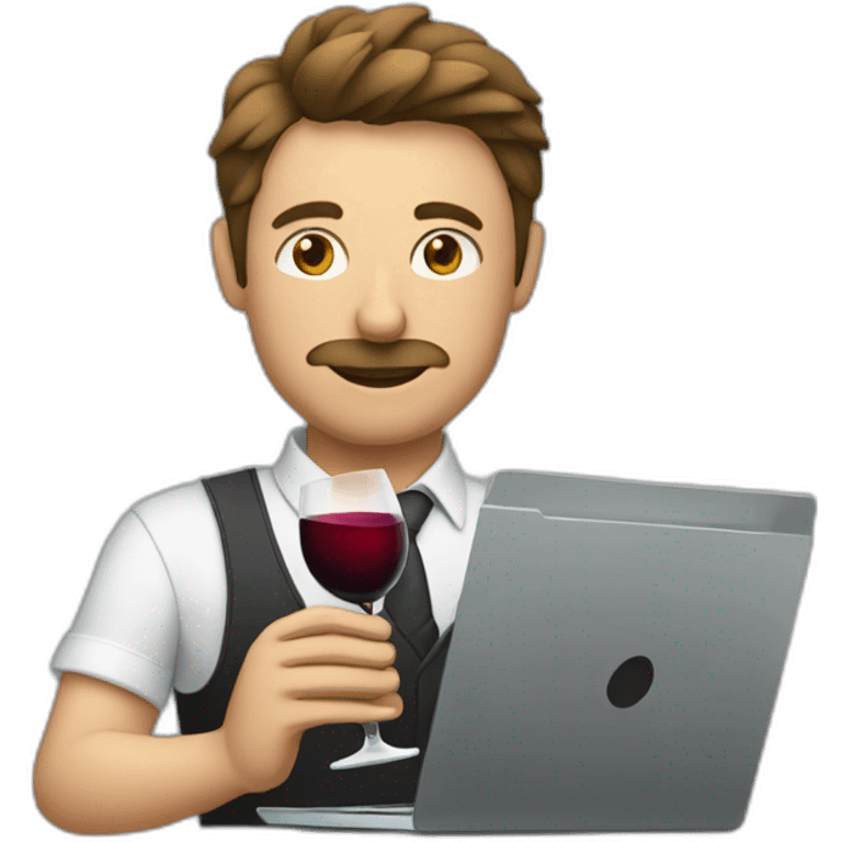 A man working at the computer while he is drinking wine emoji