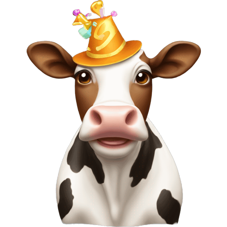 Cow with birthday hat emoji