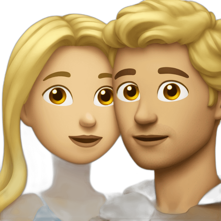 Blonde woman kisses brown haired man emoji