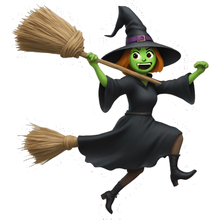 Scarry witch, flying to the left on a broom emoji