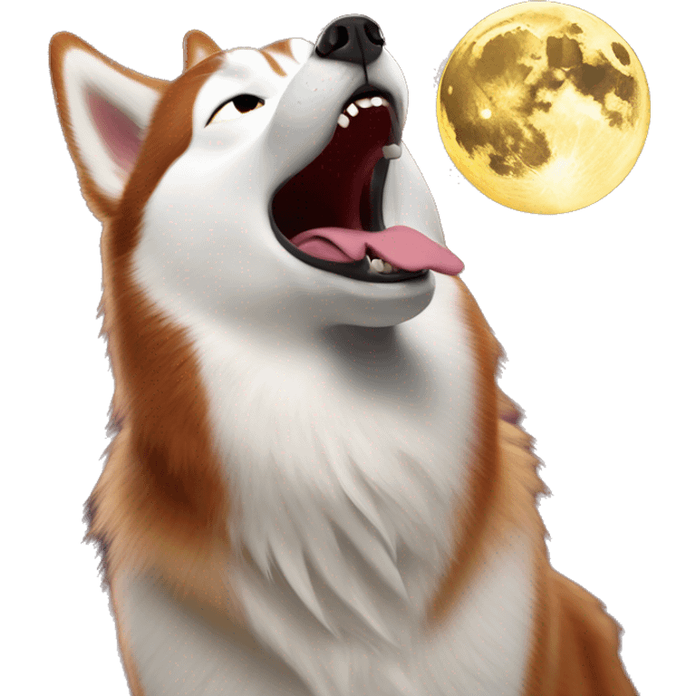 Red Siberian husky howling at the moon emoji