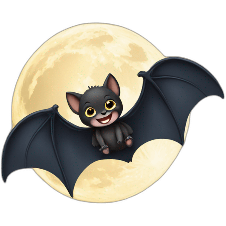 black happy baby bat wings in front of moon emoji