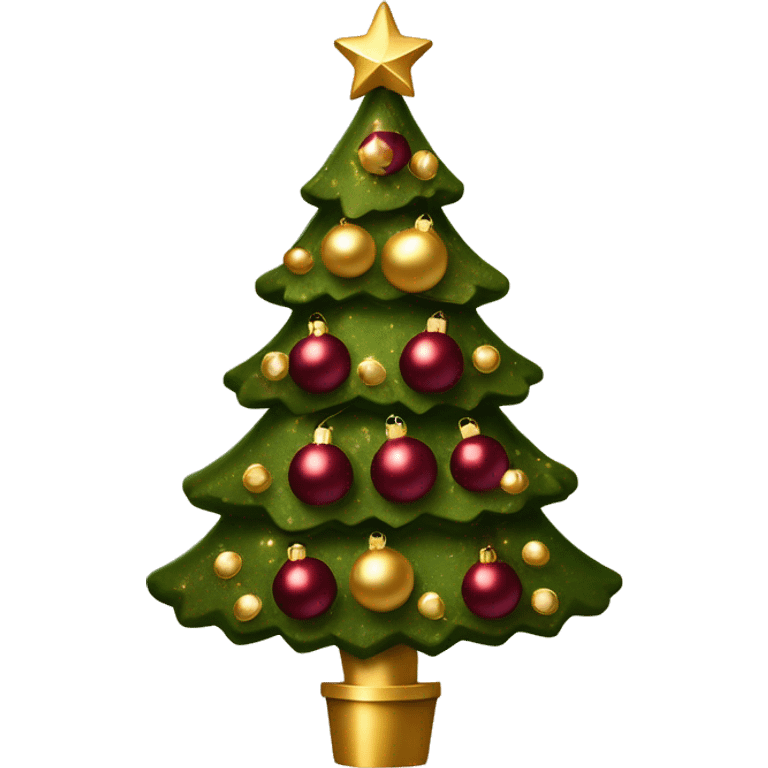 Vintage christmas tree with burgundy ornaments and gold sparkling lights emoji