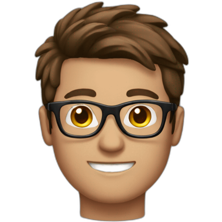 brown hair striking up guy wearing glasses and dark t-shirt with flowers print emoji