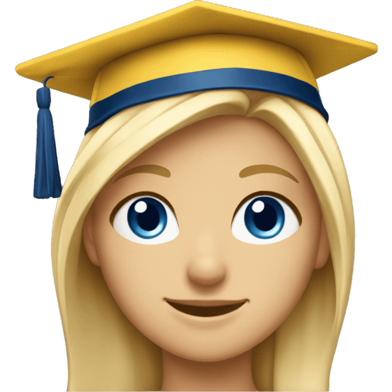 Blonde girl with blue eyes smiling wearing University of Michigan hat emoji