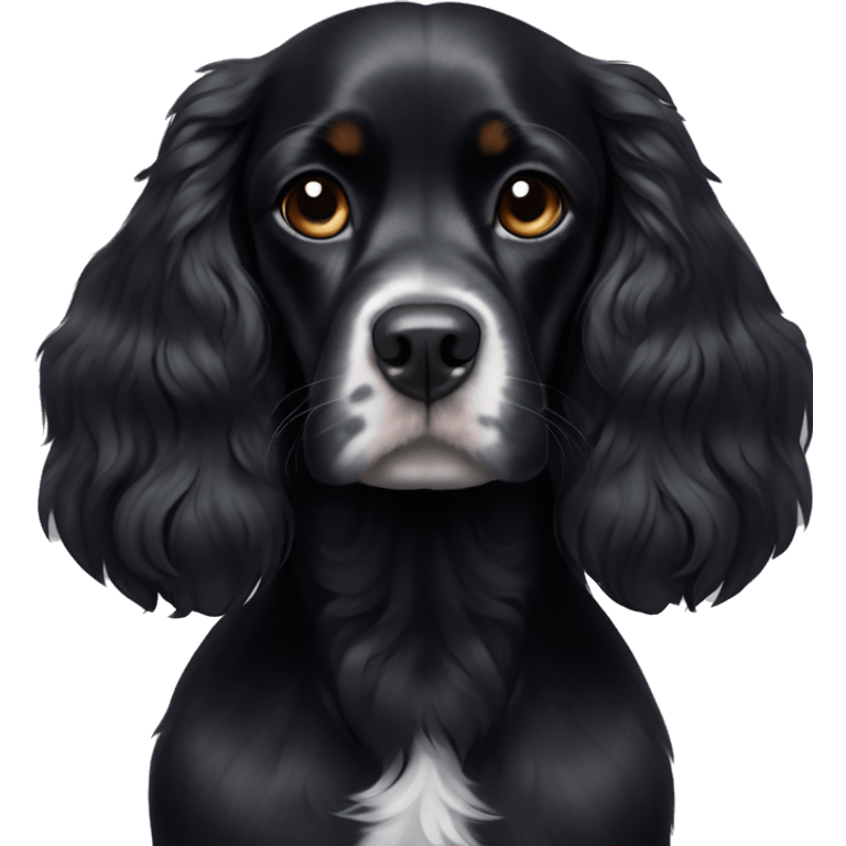 Small completely black king spaniel with black fur on face and white stripe on chest emoji