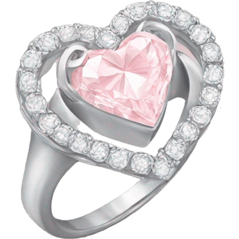 Silver light pink diamond ring heart emoji