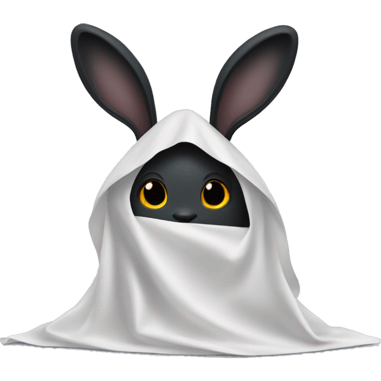 black rabbit under a white sheet like a ghost with ears sticking out emoji