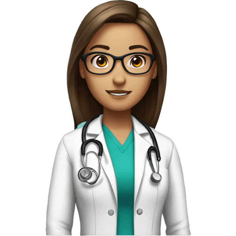 doctor, girl, brown hair, straight hair, blak eyes, glasses emoji