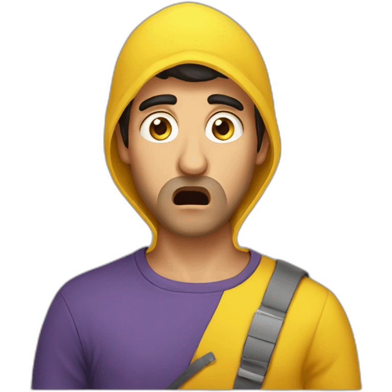 Armenian guy with yellow clothes shocked, covering his mouth with hand.  emoji