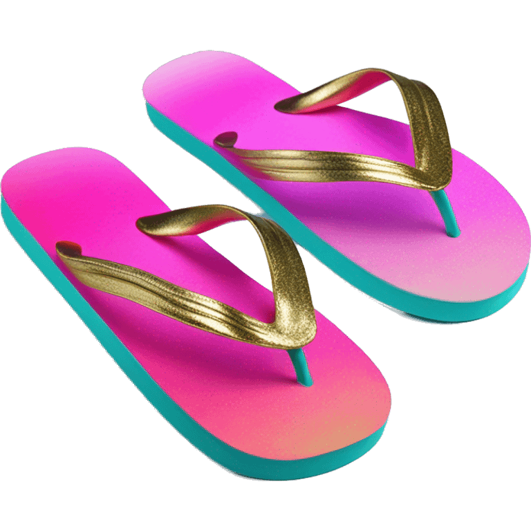 Realistic turquoise and hot pink ombre flip flops with metallic gold accents. emoji