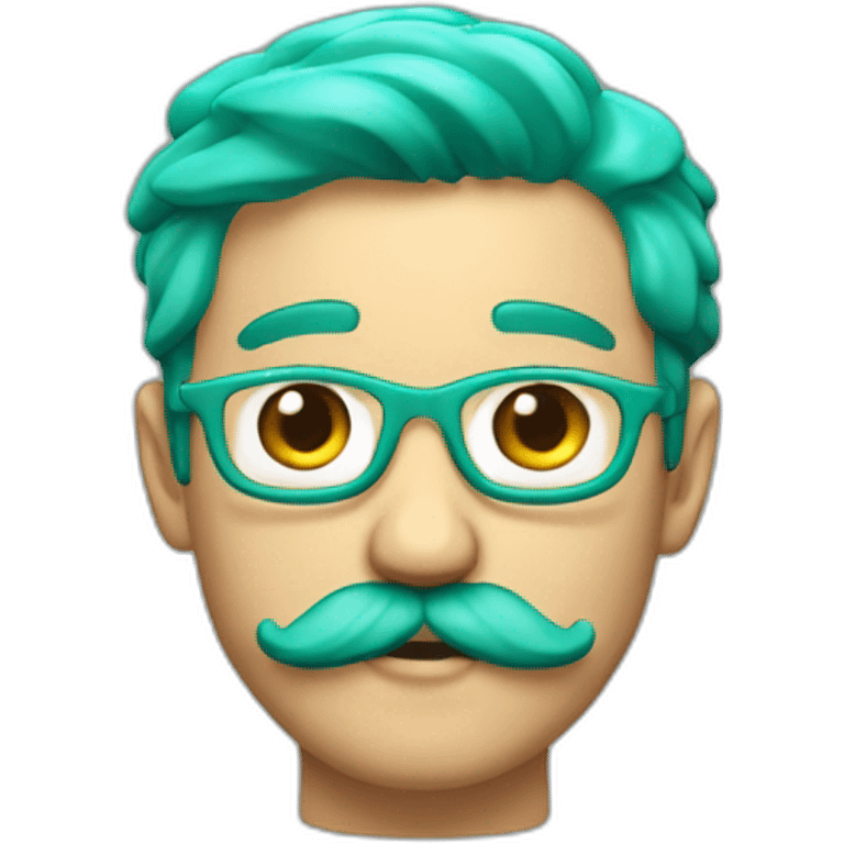 3d emoji of a 18 years boy with green-cyan hairs and green-cyan handlebar mustache  emoji