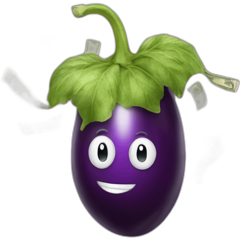 Eggplant made out of money emoji