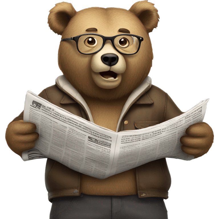 bear standing on boat wearing glasses reading newspaper emoji