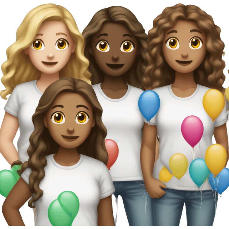 girls with balloons and shirts 2 white girls and 3 brown  emoji