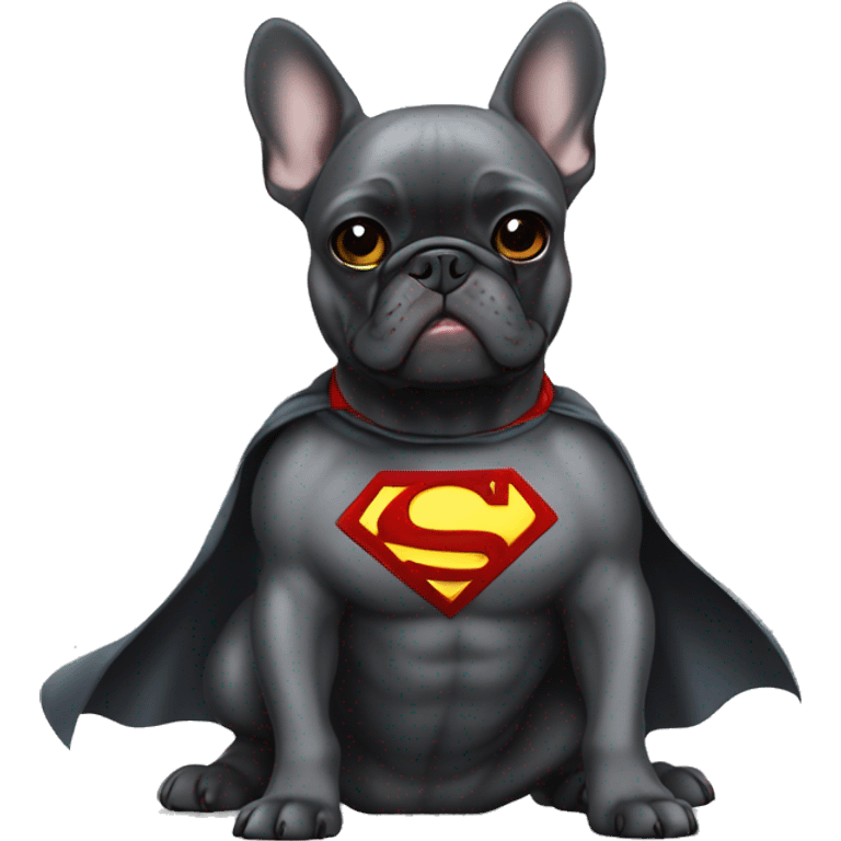 French bulldog dark grey superhero emoji