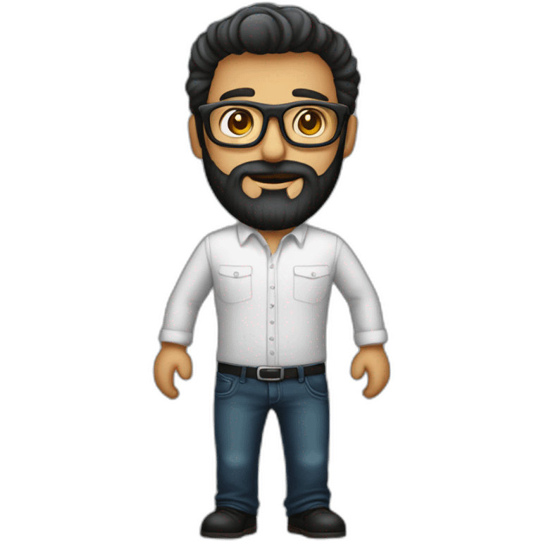 homem de barba e camisa preta e óculos emoji