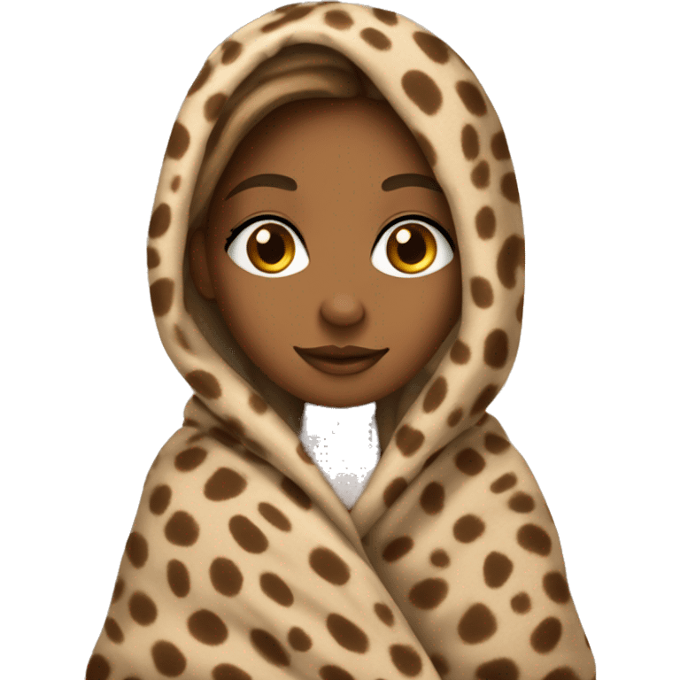 tan girl wrapped in cheetah print blanket emoji