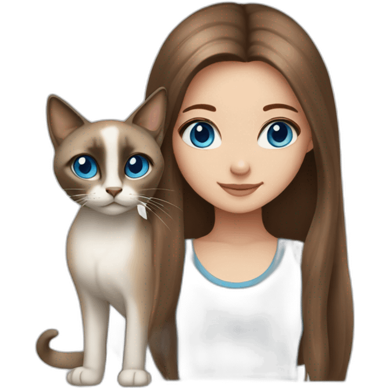 Blue-eyed girl with brown long hair with siamese cat emoji