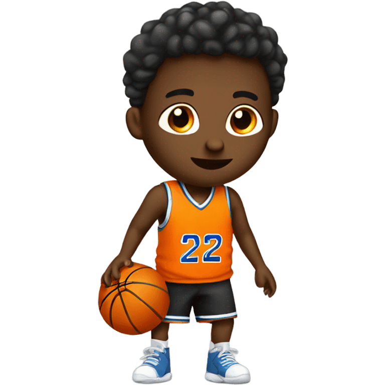 Boy playing basketball with jersey #22 emoji