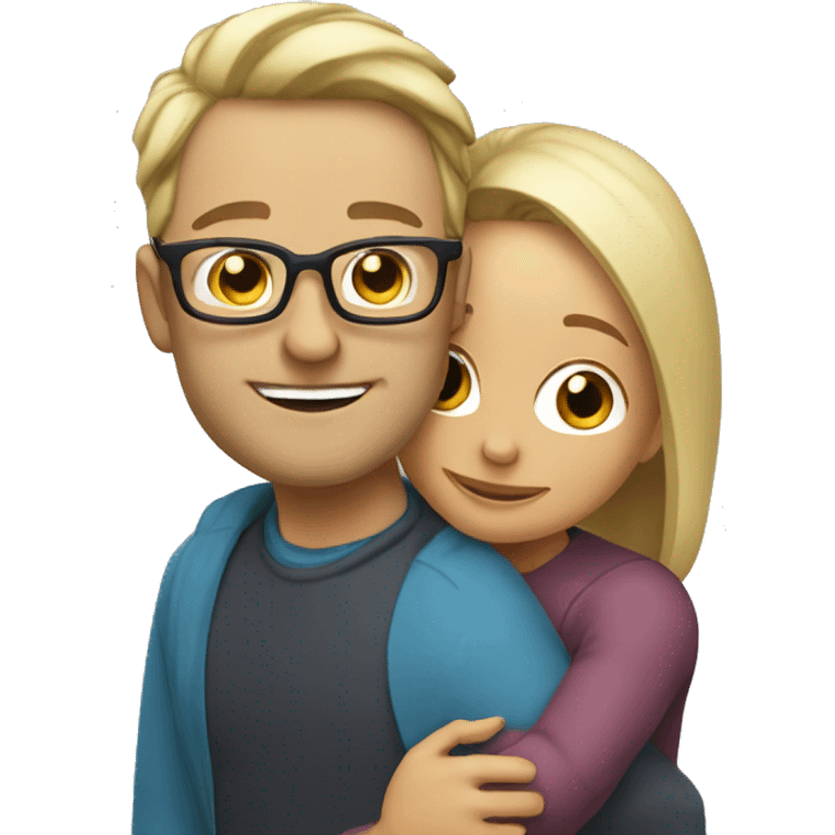 40 year old man with blond hair and glasses hugs a 40 year old woman with brown half long hair emoji