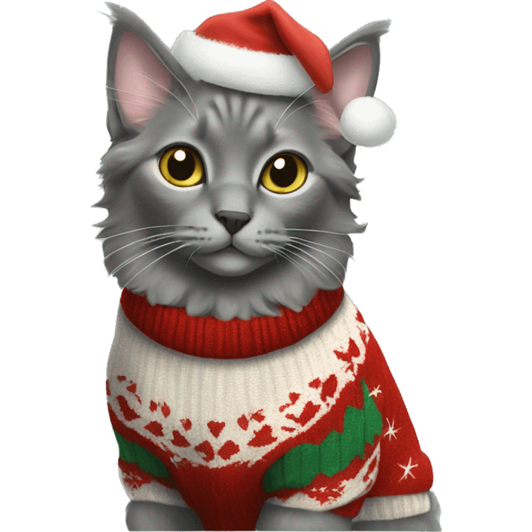 nebelung cat in christmas sweater emoji