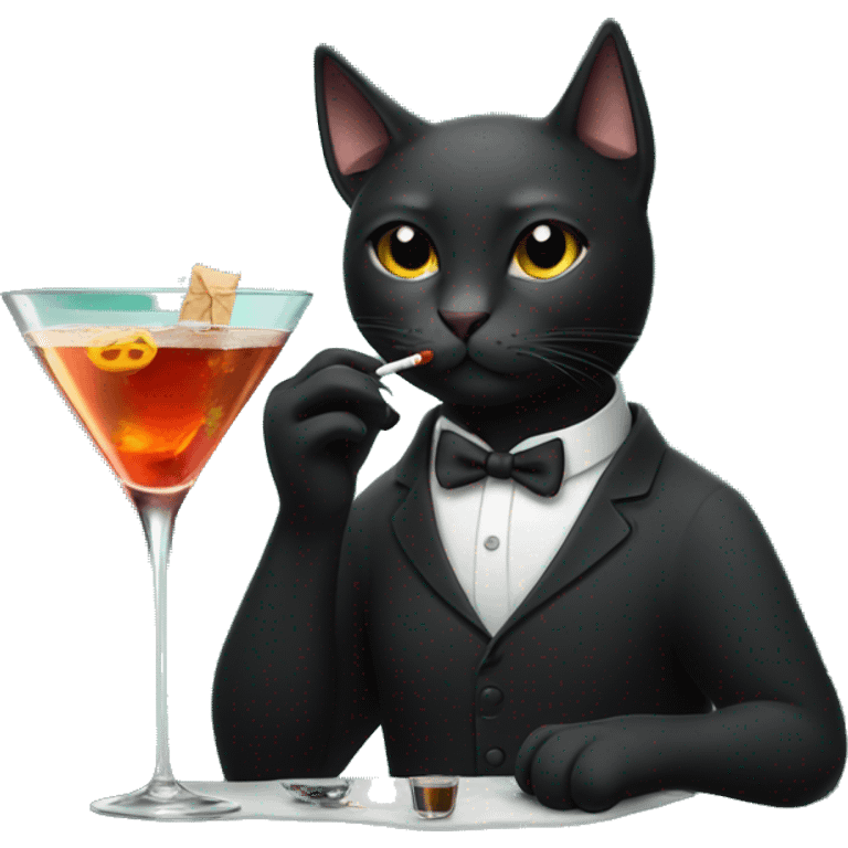 Black cat smoking and drinking a martini emoji