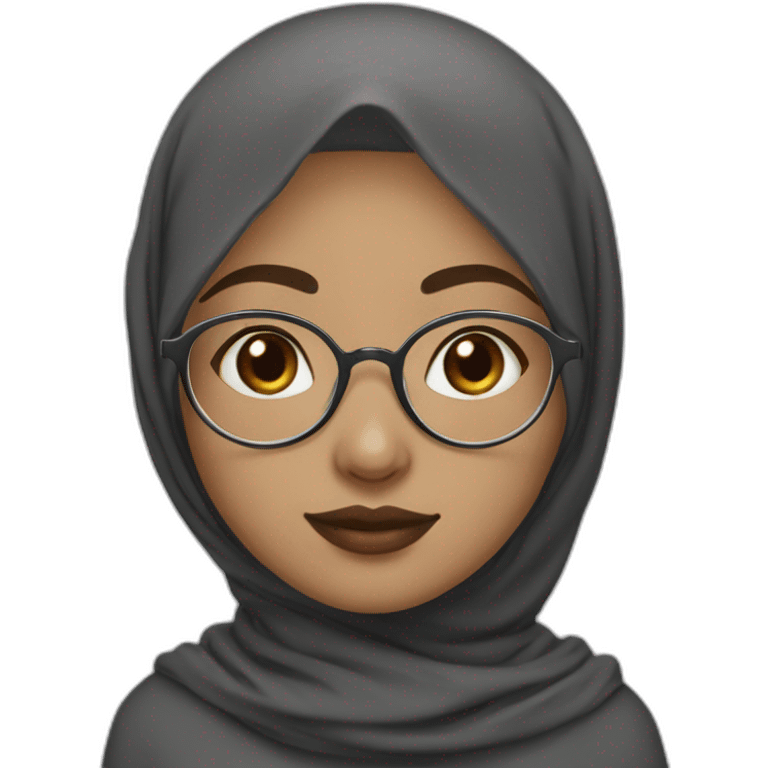 Hijab black color white fair skin girl brown eyes wearing round circular metal glasses, no make up, small lips,big cheeks, almond eyes, triangle nose emoji