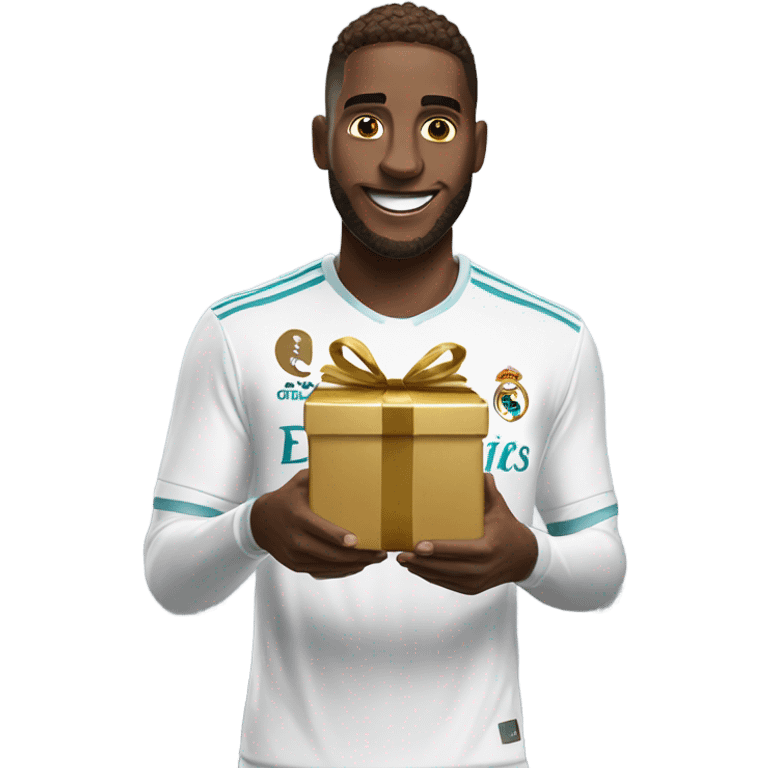 Real Madrid soccer player opening a gift  emoji