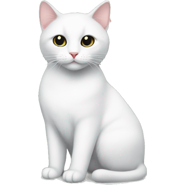 A white cat with a few gray spots sitting underneath a Christmas tree  emoji