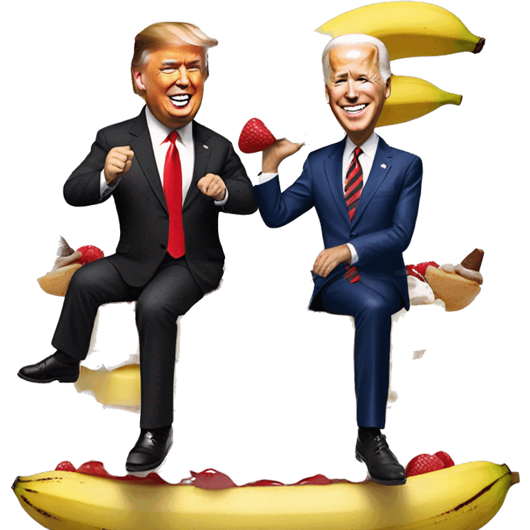 Donald Trump and Joe Biden sharing a giant banana split sundae emoji