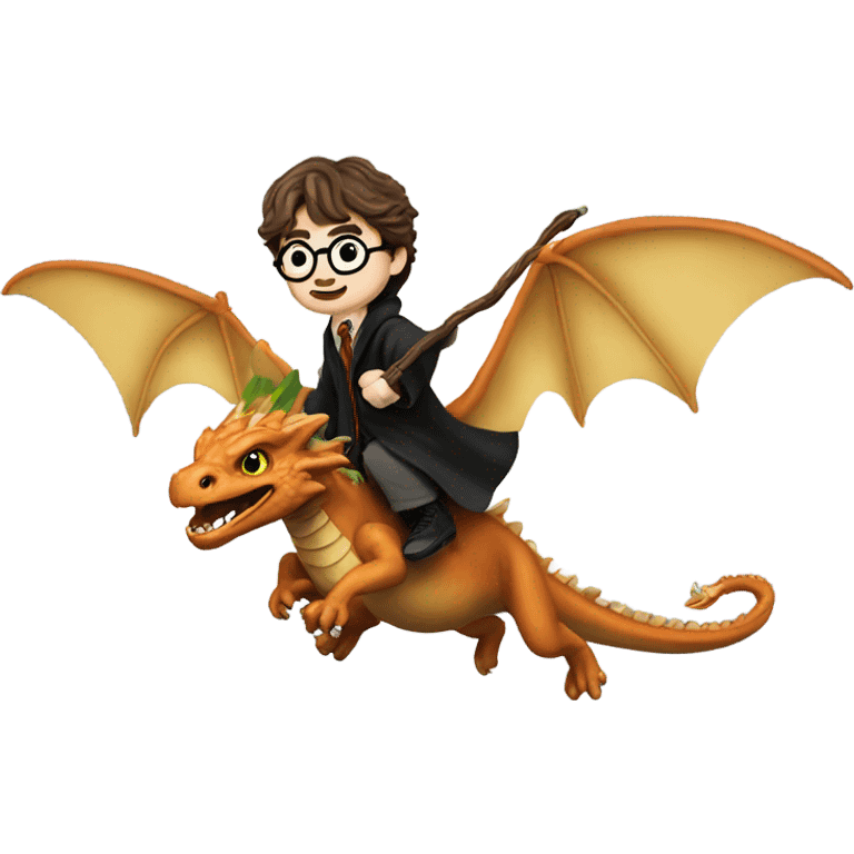 Harry Potter flying a dragon emoji