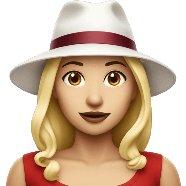 white gorl with hat and red wine emoji