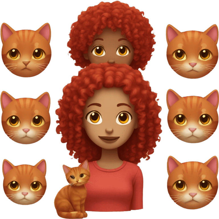 Curly girl with red hair and a red cat  emoji