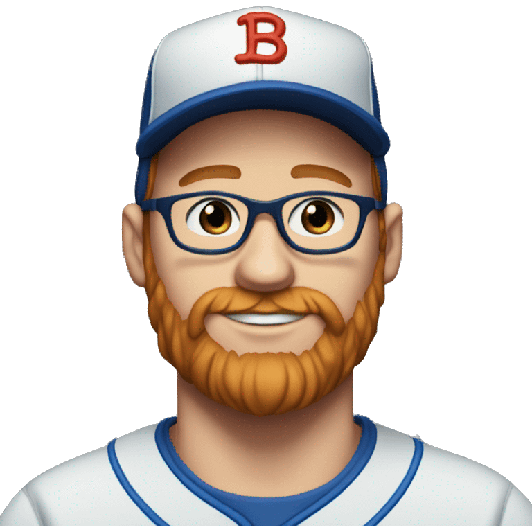 35 year old, male, short curly red hair, pale, thick beard, blue eyes, glasses, blue baseball hat emoji