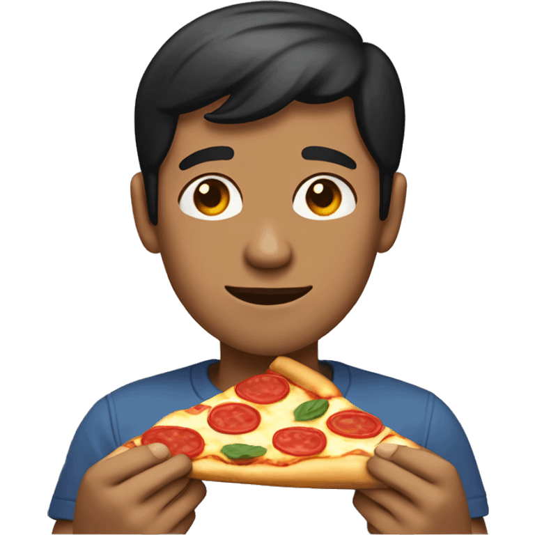 Guy short black hair brown skin eating pizza emoji