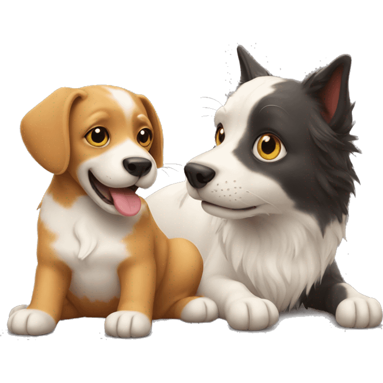 Cat and dog playing emoji