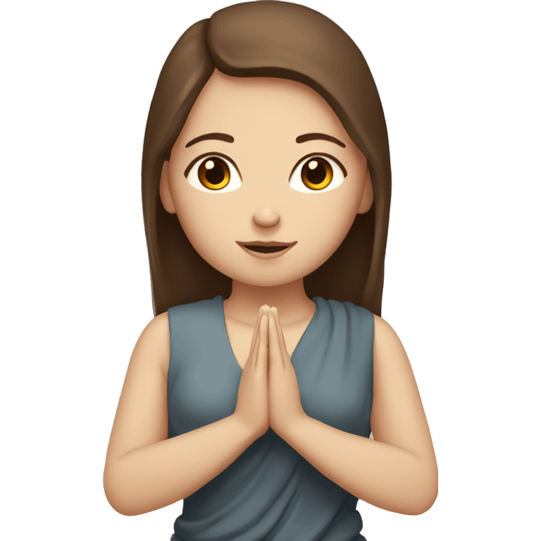 white girl with brown hair and brown eyes, praying to a buddhist god emoji