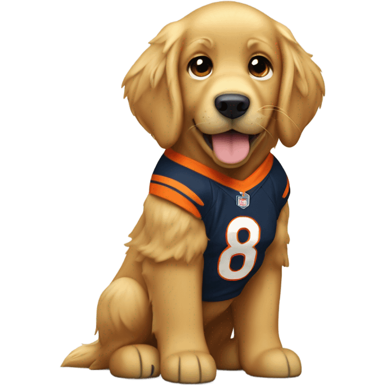 ￼ Golden Retriever wearing a Denver Broncos uniform emoji