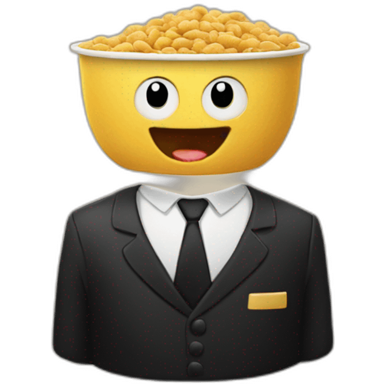 anthropomorphic cereal bowl character wearing a black suit emoji