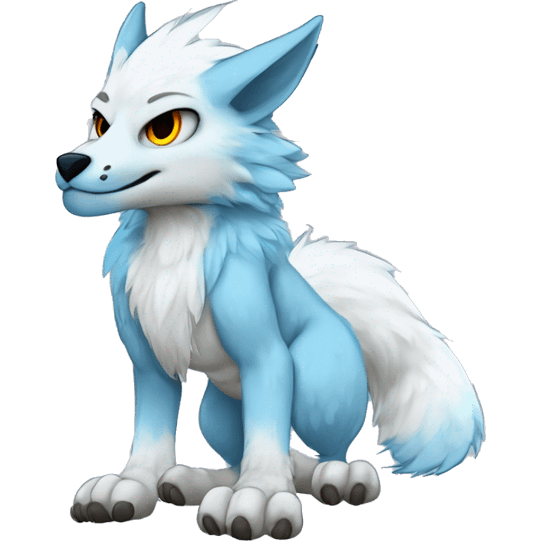 Cute Protogen-vernid-sergal-wickerbeast-fantasy-animal-fursona griffsnuff & LiLaiRa & Falvie full body white and light blue fur emoji