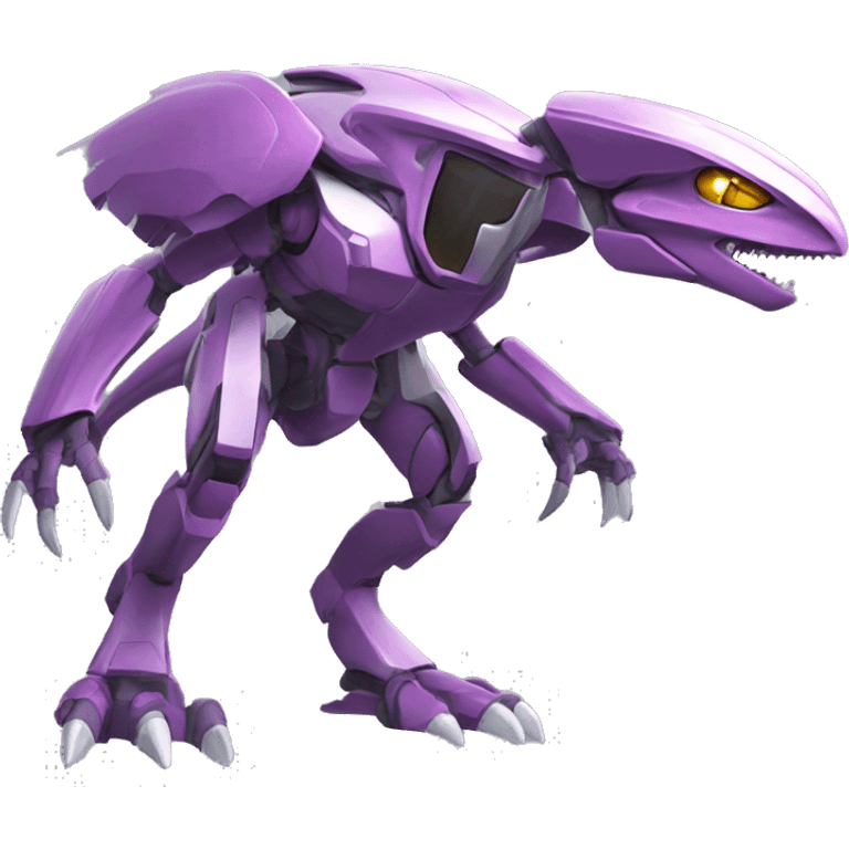 a Genesect-Raptor-Fakémon—hybrid with a futuristic visor-helmet full body emoji