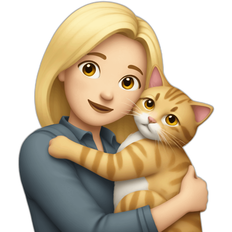 Woman with shory blond hair hug cat emoji