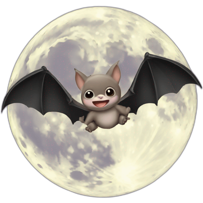 flying baby bats with a full moon behind bat emoji