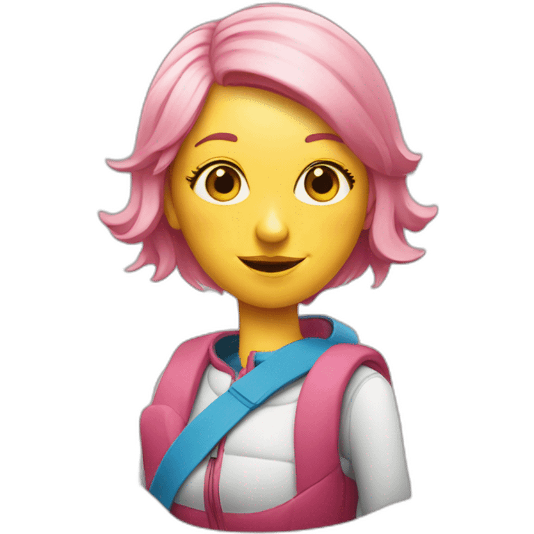 Swedish lady with pink hair wearing skis and dictionary emoji