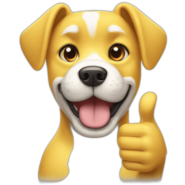 yellow and white dog with muscles and thumbs up showing the whole body with thumbs up gesture emoji